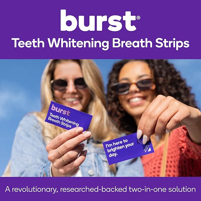 Burst Teeth Whitening Breath Strips (Polar Mint/8 Pack) | Kills 93% of Bad Mouth Germs | Up to 4 Shades Whiter in One Use | Easy to Apply/Quick Dissolving-Ruum Studio Home