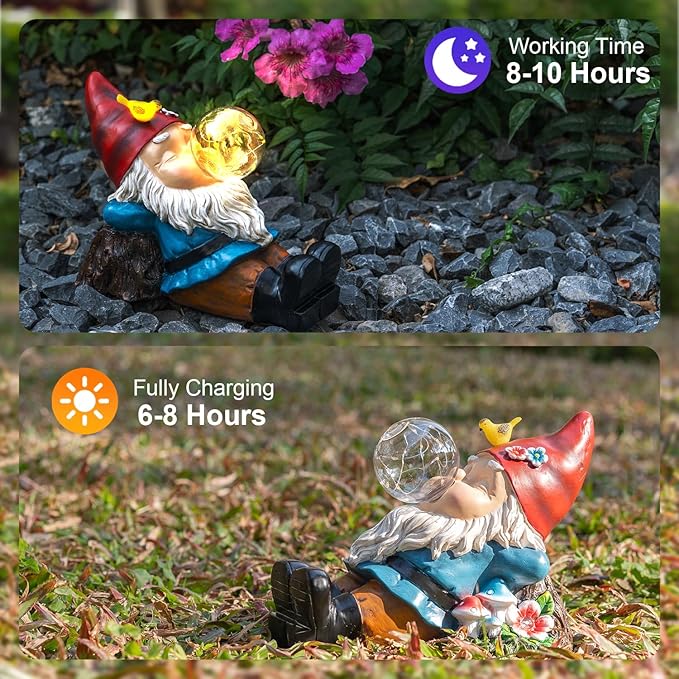 TIJNN Garden gnome Statue with Solar Lights. Funny Garden gnome Decorations for Your Yard, Outdoor Patio, Lawn, Gardens, Balcony or Home. Great Gift idea for Women and mums for Mother's Day.-Ruum Studio Home