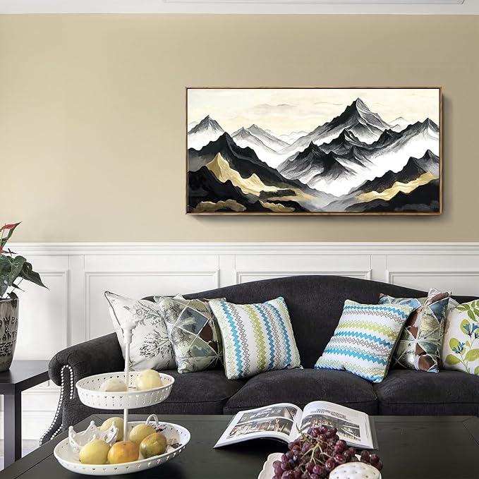 amatop Large Framed Canvas Wall Art Modern Abstract Mountain Landscape Art Print Zen Minimalist Artwork Black and White Decorative Motivational Picture for Office Living Room Bedroom Decor 48x24 Inch-Ruum Studio Home