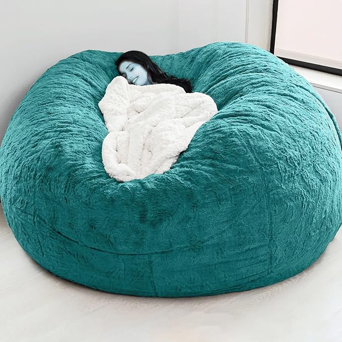 Big Huge Giant Bean Bag Chair for Adults, (No Filler) Bean Bag Chairs in Multiple Sizes and Colors Giant Foam-Filled Furniture - Machine Washable Covers, Double Stitched Seams (Peacock Blue,5FT)-Ruum Studio Home