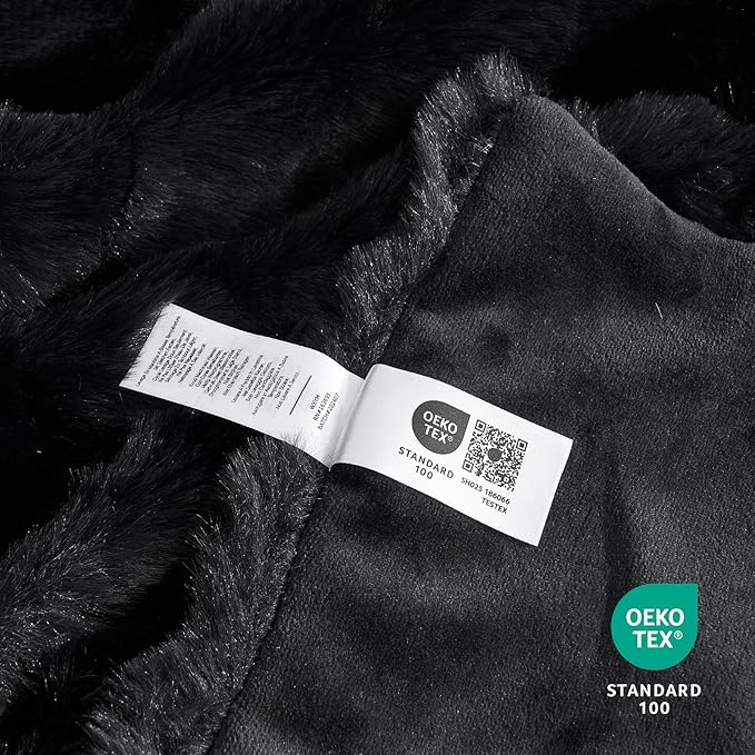 Cozy Bliss Faux Fur Throw Blanket for Couch, Fuzzy Soft Plush Thick Bubble Blanket for Sofa Bedroom Living Room, 50 * 60 Inches Black-Ruum Studio Home
