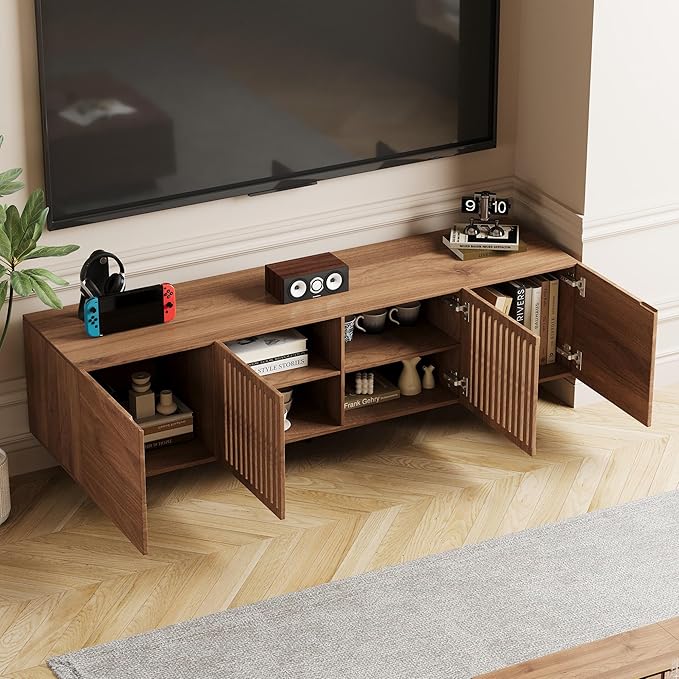 Mid Century Modern TV Stand for 70 Inch TVs, 70.87" Walnut Console with Ample Storage – Stylish Entertainment Center for Living Room or Bedroom-Ruum Studio Home