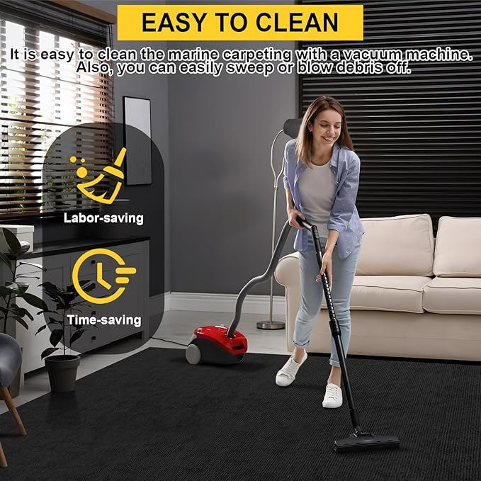 Marine Carpet - 6 FT x 10 FT Black Indoor Outdoor Rug (0.2" Thick) with Water-Proof TPE Backing, Non-Slip Outdoor Marine Carpet Roll for Home, Patio, Porch, Deck-Ruum Studio Home