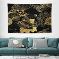 HZOHNAGO Japanese Tapestry Gold Flowers Umbrella Fan Pattern Printed Wall Tapestry Painting Wall Hanging for Bedroom Living Room Dorm 90" W x 60" H-Ruum Studio Home