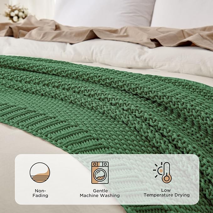 Joydeco Chunky Cable Knit Throw Blanket, Lightweight 100% Cotton Soft Cozy Throw Twin Blanket for Couch Bed and Sofa, Rustic Breathable Farmhouse Blanket Gift for Women Men(Olive Green, 51"x63")-Ruum Studio Home