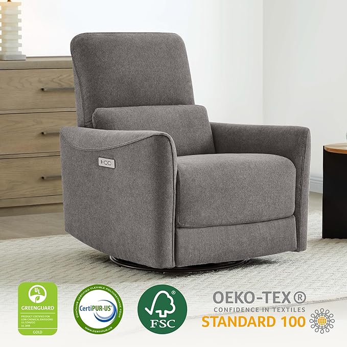 CHITA Power Recliner Chair Swivel Glider, FSC Certified Fabric Living Room Reclining Sofa Chair with Lumbar Support, Metal Grey-Ruum Studio Home