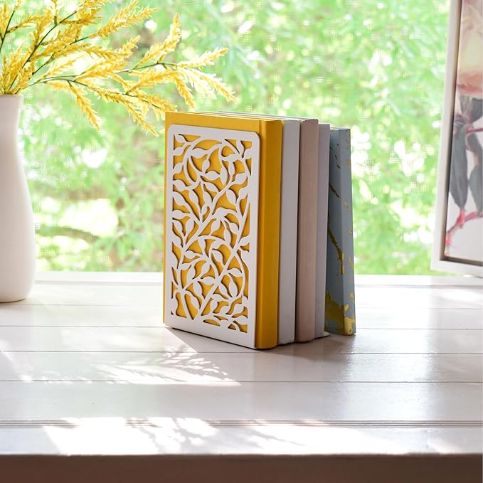 CNK Book Ends Bookends for Decorative Books Holder Bookend Shelves End Hold Heavy Duty Holders Stoppers Metal Stopper Cute Boho Bookshelf Holds Cookbook Office Home Set of 4 Bookends Pair White-Ruum Studio Home