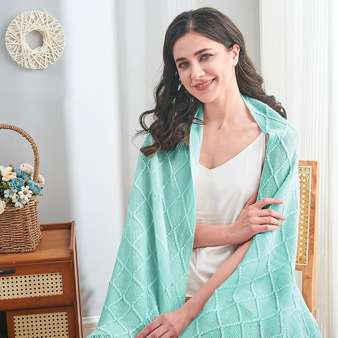inhand Knitted Throw Blanket for Couch and Bed, Soft Living Room Home Decor Knitted Blanket with Tassel, Outdoor Lightweight Breathable Summer Blanket, Farmhouse Warm Woven Decorative, 50"x60"-Ruum Studio Home