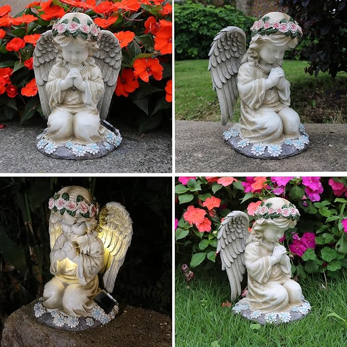 Praying Angels Figurine,Solar Garden Angel Statues, Waterproof Kneeling Angel Sculpture, Outdoor Decor Ornament for Patio Lawn Yard Balcony, Garden Gift-Ruum Studio Home