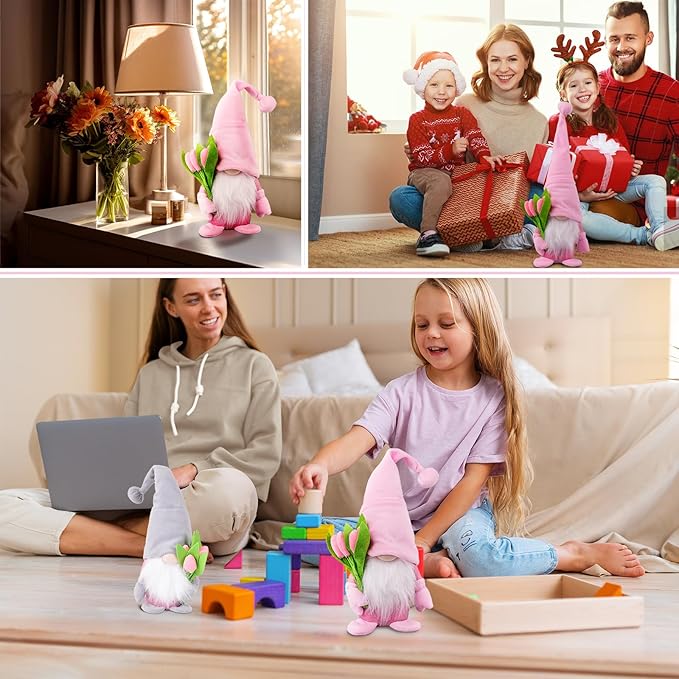 Gnome Plush Decorations Gift,15 inch Gnomes Decorations for Home,Fall Gnomes Plush Table Decoration Gnome Gifts for Women Swedish Tomte Nisse Doll Tabletop Scandinavian Elf Plushie,Pink-Ruum Studio Home