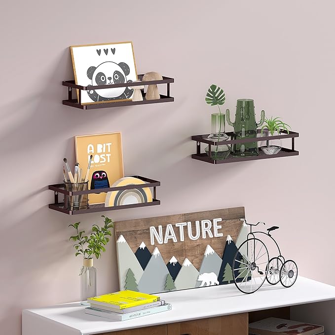PUSDON Metal Wall Hanging Basket 2 Packs DIY Suitable for Multiple Scenes - Middle Bronze Guardrail-Ruum Studio Home