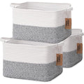 COMFY-HOMI 3-Pack Cotton Rope Woven Basket with Handles for Shelves, Book, Cloth Basket|Dog Toy Basket for Organizingy|13.5" x 11" x 9.5" for Bedroom（White/Grey）-Ruum Studio Home