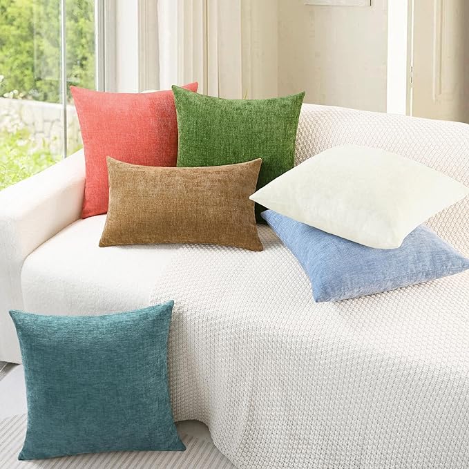 CaliTime Throw Pillow Covers Decorative 16 X 16 Inches Pack of 2 Cozy Chenille Cushion Cases for Couch Sofa Bed Living Room Home Forest Green-Ruum Studio Home