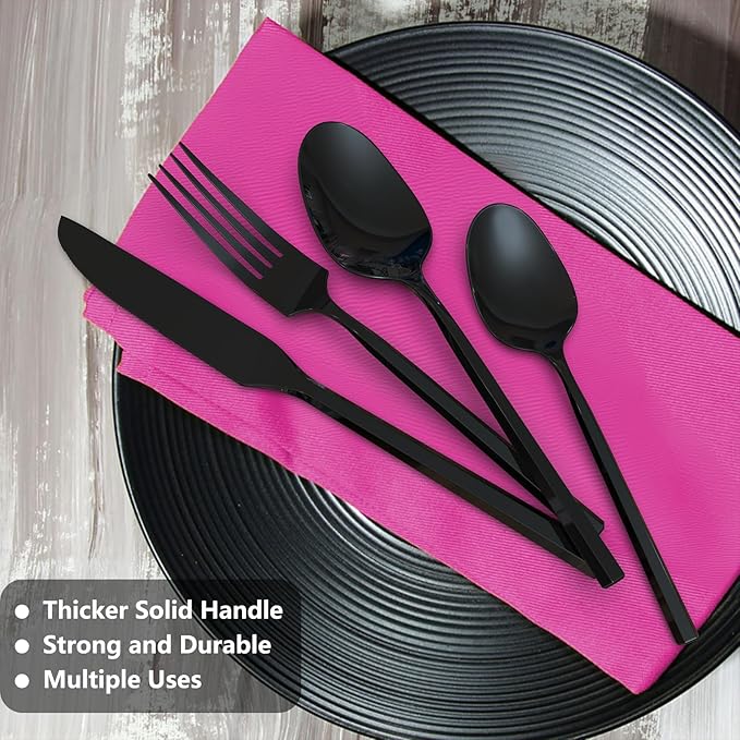 Black 20 Piece Stainless Steel Silverware Set, Handle Flatware, Modern Mirror Finish Cutlery Set, Service for 4, Dishwasher Safe-Ruum Studio Home