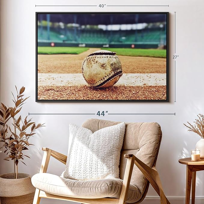 ElephantStock Baseball In Stadium Wall Art - Horizontal Framed Canvas - 1-Piece Living Room Wall Decor - Car Photography Canvas Print - Brown and Beige Decor for Wall - 40" X 27"-Ruum Studio Home