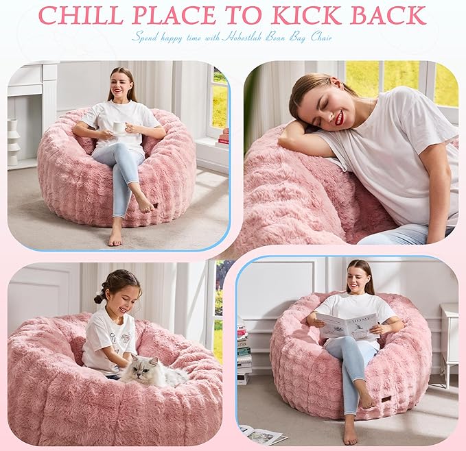 Hobestluk Bean Bag Chair Oversized Bean Bag Chair for Adults Donut-Shaped Large Bean Bag with Spacious Design for Living Room Bedroom or Reading Nook (Bubble Pink)-Ruum Studio Home