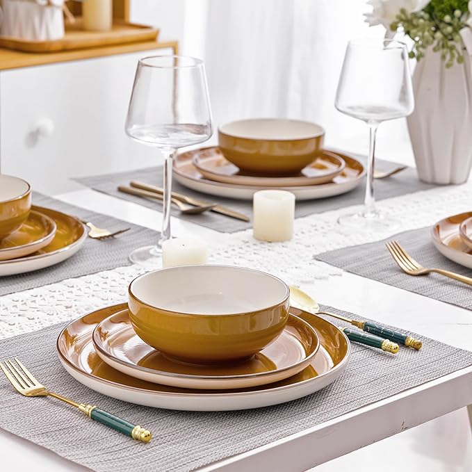 GBHOME Ceramic Dinnerware Sets, 18 Pieces Stoneware Dinnerware Set, Plates and Bowls Sets, Dishwasher & Microwave Safe,Dishes Set | Service for 6-Ruum Studio Home