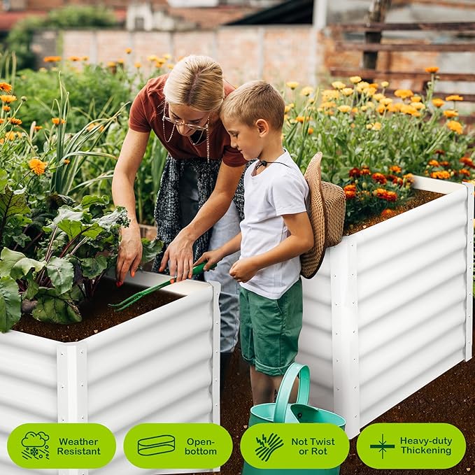 Galvanized Raised Garden Bed Outdoor, 2 Pcs 6x3x2FT Outdoor Large Planter Raised Beds Open Base with Safety Edge and Glove for Vegetables Flowers Ground Planter, White-Ruum Studio Home