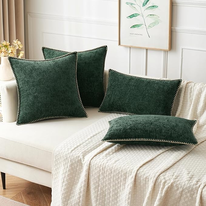 MIULEE Pack of 2 Christmas Pillow Covers 20x20 Inch Dark Green Farmhouse Decorative Throw Pillow Covers with Stitched Edge Soft Chenille Solid Dyed Couch Pillow Covers for Sofa Bed Living Room-Ruum Studio Home