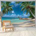 keowhsf Beach Summer Ocean Tapestry – Tropical Palm Trees Wall Hanging Decor with Blue Sky and Seaside Scenery, Nature Landscape Tapestry for Bedroom Living Room Dorm-Ruum Studio Home