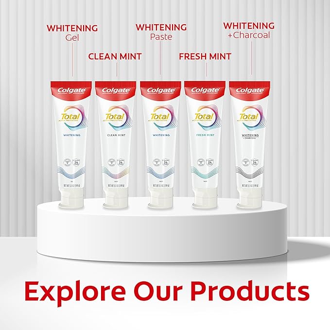 Colgate Total Active Prevention Whitening Gel Toothpaste with Fluoride, Bulk with Clinically Proven Formula That Fights Plaque Bacteria, Mint, 4 Pack, 5.1 oz-Ruum Studio Home