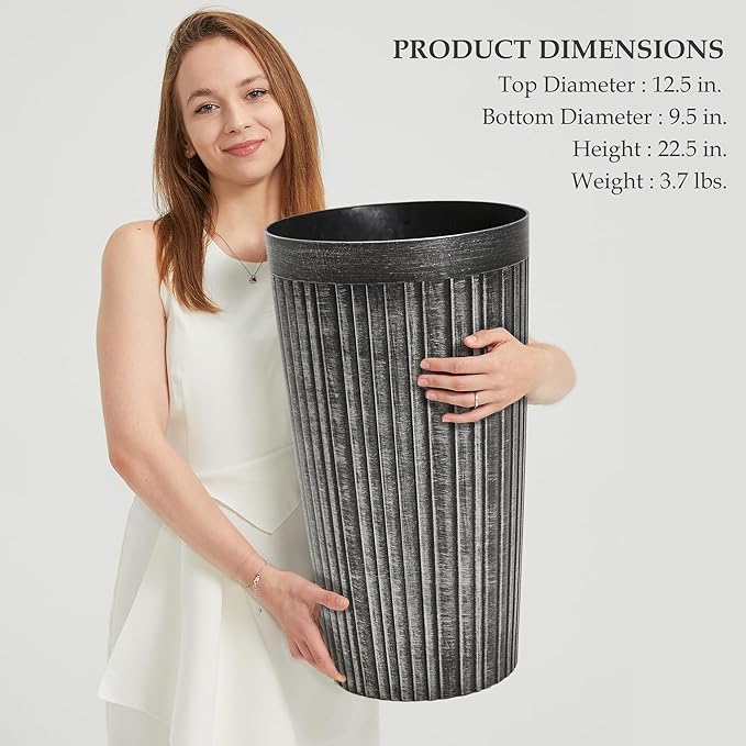 Worth Garden 22.5" H. Plastic Planters - Set of 2 Vintage Black Tall Conical Plant Pots for Indoor Outdoor Use - Decorative Lightweight Flower Pots for Front Porch, Patio, Deck - 12.5" Dia x 22.5" H-Ruum Studio Home