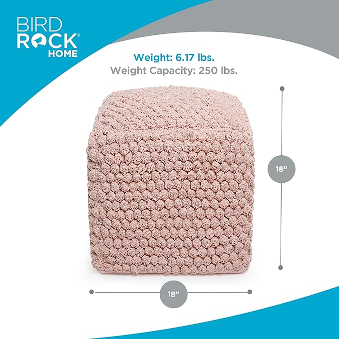 BIRDROCK HOME Buds Pouf Foot Stool Ottoman - Knit Bean Bag Floor Chair - Cotton Braided Cord - Great for The Living Room, Bedroom and Kids Room - Small Furniture (Dusty Rose - Buds)-Ruum Studio Home