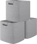 OIAHOMY Storage Cubes 11 Inch Bins-3-Pack, Cotton Rope Woven Baskets for Organizing, Square Storage Baskets for Shelves, Classroom, Kids Toy Bins, Closet, Baby Nursery-Grey-Ruum Studio Home
