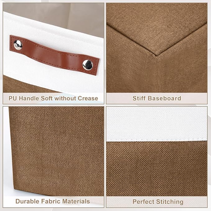 Collapsible Fabric Storage Cubes 11x11 Cube Storage Bins, 4 Pack Closet Baskets Box with Handles for Organizing, Shelf, Toys, Clothes, Home, Office, Nursery (Brown&White)-Ruum Studio Home