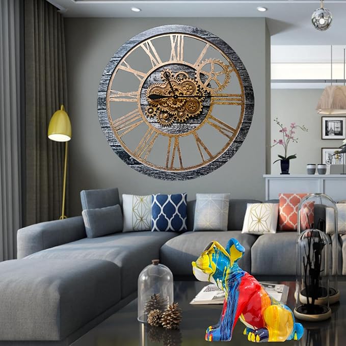 The Gears Clock 36'' Inch Real Moving Gear Wall Clock Vintage Industrial Oversized Rustic Farmhouse (Vintage Carbon Grey and Bronze)-Ruum Studio Home