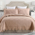 MarCielo 3-Piece 100% Cotton Oversized Bedspread Lightweight Quilt Coverlet Embroidery Farmhouse Bedding Set (TK Pale Taupe Camel, Oversized King (118"x106"))-Ruum Studio Home