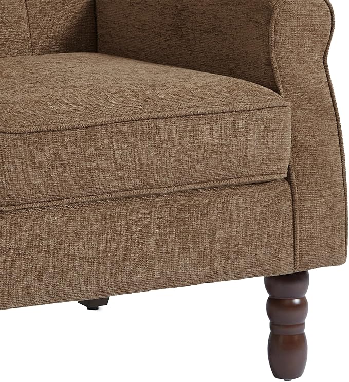 UIXE High Back Accent Chairs Set of 2, Upholstered Armchair in Fabric, Retro Wingback Arm Chair for Living Room, Comfy Single Sofa Bedroom Reading Seat with Solid Wood Legs - Brown-Ruum Studio Home