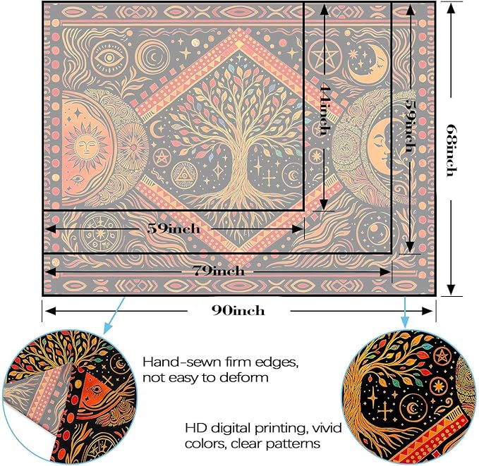 Lunerfex Tree of Life Sun Moon Stars Wall Tapestry, Cosmic Harmony Symbol Tapestries for Home Decor, Mystical Tapestry 60x44 Inch-Ruum Studio Home