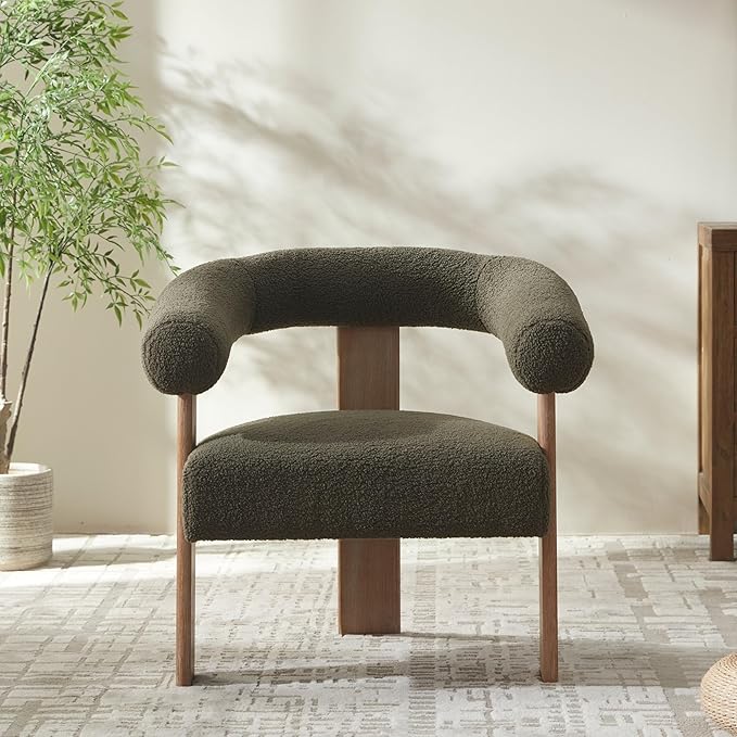 VKNOW Accent Chairs Living Room Chairs, Modern Upholstered Armchair with Solid Wood Legs, Comfy Barrel Arm Chairs for Living Room Office, Sage Green-Ruum Studio Home