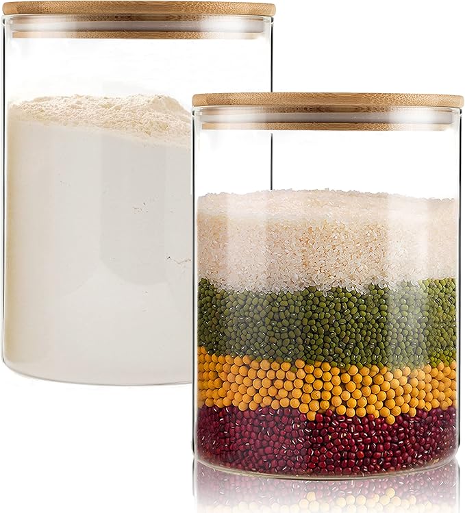 Food Storage Jars,2pack-105 Ounces3100ML -Stackable Glass Storage Containers Clear Glass Food Canister with Bamboo Lid Airtight For Serving Tea, Coffee, Flour, Sugar, Candy, Cookie, Spice and More-Ruum Studio Home