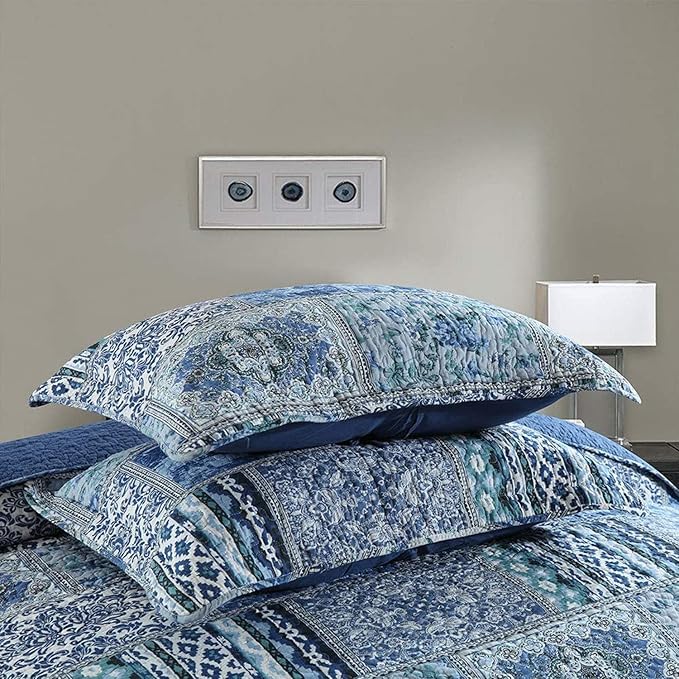 NEWLAKE Quilted Cotton Bed Pillowcases, Blue Classic Bohemian Pattern, 2 Pieces, 20x27 Inch-Ruum Studio Home