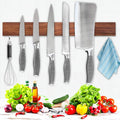 Magnetic Knife Holder for Wall, Magnetic Knife Strip No Drilling 16 Inch, Walnut Wood Magnet knife holder strip with 2 Hooks, Powerful Magnet Knife rack for Kitchen Utensils, Knives and Tools-Ruum Studio Home