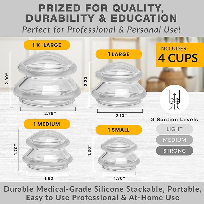 Silicone Cupping Therapy Set Professional Massage Cupping Cups for Cupping Therapy 4 Cup Kit for Massage, Myofascial Release, Cellulite Reduction (Lure Clear)-Ruum Studio Home
