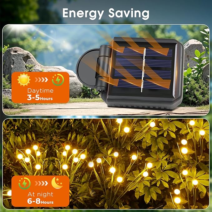 luckystyle Solar Garden Lights 4 Pack,2 Lighting Modes Fairy Lights with Artificial Green Leaves & Branches,32 LED Big Bulb Solar Lights Outdoor Waterproof Firefly Light for Yard Pathway Patio Decor-Ruum Studio Home