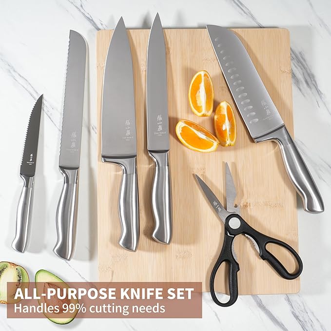 ZHANG XIAO QUAN SINCE 1628 15Pcs Knife Block Set,kitchen knife set with Built-in Sharpener Razor-Sharp High Carbon Stainless Steel Dishwasher Safe(Silver)-Ruum Studio Home
