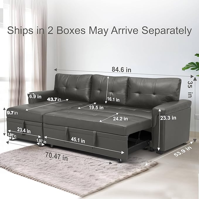 Naomi Home Modern Sectional Sofa with Storage Chaise Gray/Air Leather-Ruum Studio Home