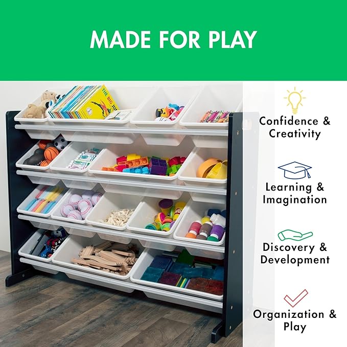 Humble Crew Supersized Toy Storage Organizer with 16 Removable Bins, Black/White – Large Toy Storage for Toddlers Ideal for Kids' Rooms, Playrooms, and Nurseries - Modern Toy Bins for Kids-Ruum Studio Home
