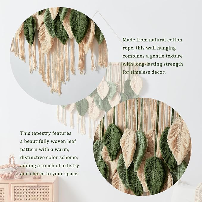 Macrame Wall Hanging Boho Wall Tapestry Handmade Woven Leaf Wall Decor Crochet Wall Art for Home Office Apartment(39.4" W x 31.5" L)-Ruum Studio Home