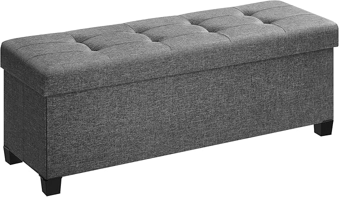 SONGMICS Storage Ottoman Bench, Foldable Foot Rest with Legs, 15 x 43 x 15.7 Inches, End of Bed Bench, Storage Chest, Load up to 660 lb, for Living Room, Bedroom, Entryway, Slate Gray ULSF018G01-Ruum Studio Home