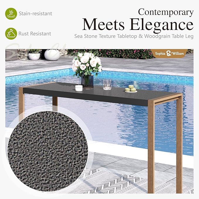 Sophia & William Outdoor Bar Set, Patio Bar Table and Chairs Set, Bar Height Patio Set - 2 x Swivel Bar Chairs(Brown), 1 x Rectangular Bar Table(Larimar Desktop)-Ruum Studio Home