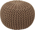 Ornavo Home Pouf Ottoman Foot Rest - 100% Cotton Pouffe - Hand Knitted Cable Braid Cord - Boho Round Stuffed Ottoman for Living Room, Bedroom - Taupe/Brown-Ruum Studio Home