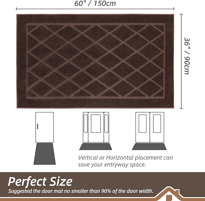BEQHAUSE Dirt Trapper Door Mat 36" x 60", Doormat Non-Slip Entryway Rugs Washable, Dog Door Mat Stain Resistant and Absorbent Welcome Floor Mat for Front Back Door, Muddy Wet Shoes & Paws, Brown-Ruum Studio Home