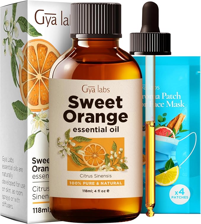 Gya Labs Orange Essential Oil for Diffuser & Skin - Huge 4 Fl Oz - 100% Pure Natural Sweet Orange Oil for Massage, Face, Cleaning & Candle Making Scent-Ruum Studio Home