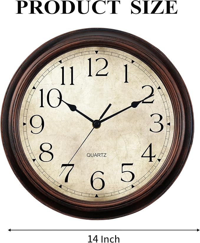 14 Inch Wall Clocks Battery Operated Silent Non-Ticking Analog Wall Clock Vintage Retro Rustic Style Decorative for Living Room Kitchen Home Office(Bronze)-Ruum Studio Home