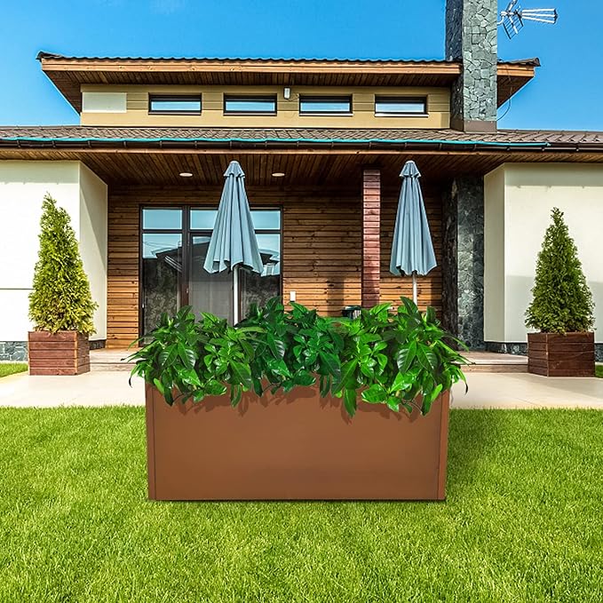 Corten Steel Planter Box Rectangular Planters Large Outdoor Planter Metal Planter Box for Tall Plant Trough Rustic Patina for Garden Yard Commercial Residential Farm 16 in x 31.5 in x 16 in-Ruum Studio Home
